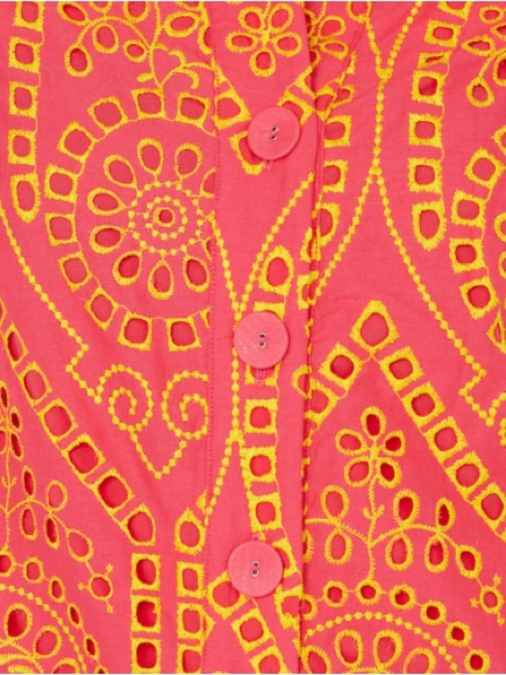 NWT Abbey Glass Sadie Maxi Dress Coral and Yellow Eyelet Sz L - Picture 5 of 13